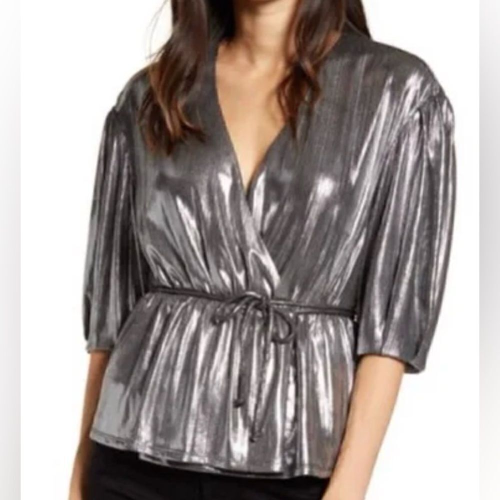 Rebecca Minkoff Mary Metallic Wrap Top